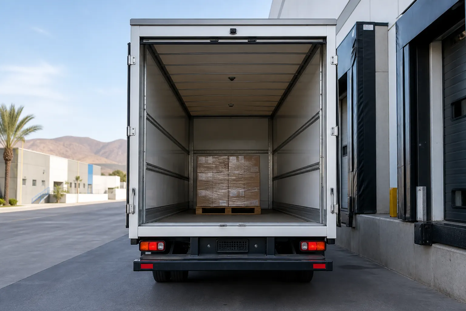 Caméra arrière près de la zone de chargement d'un camion de livraison