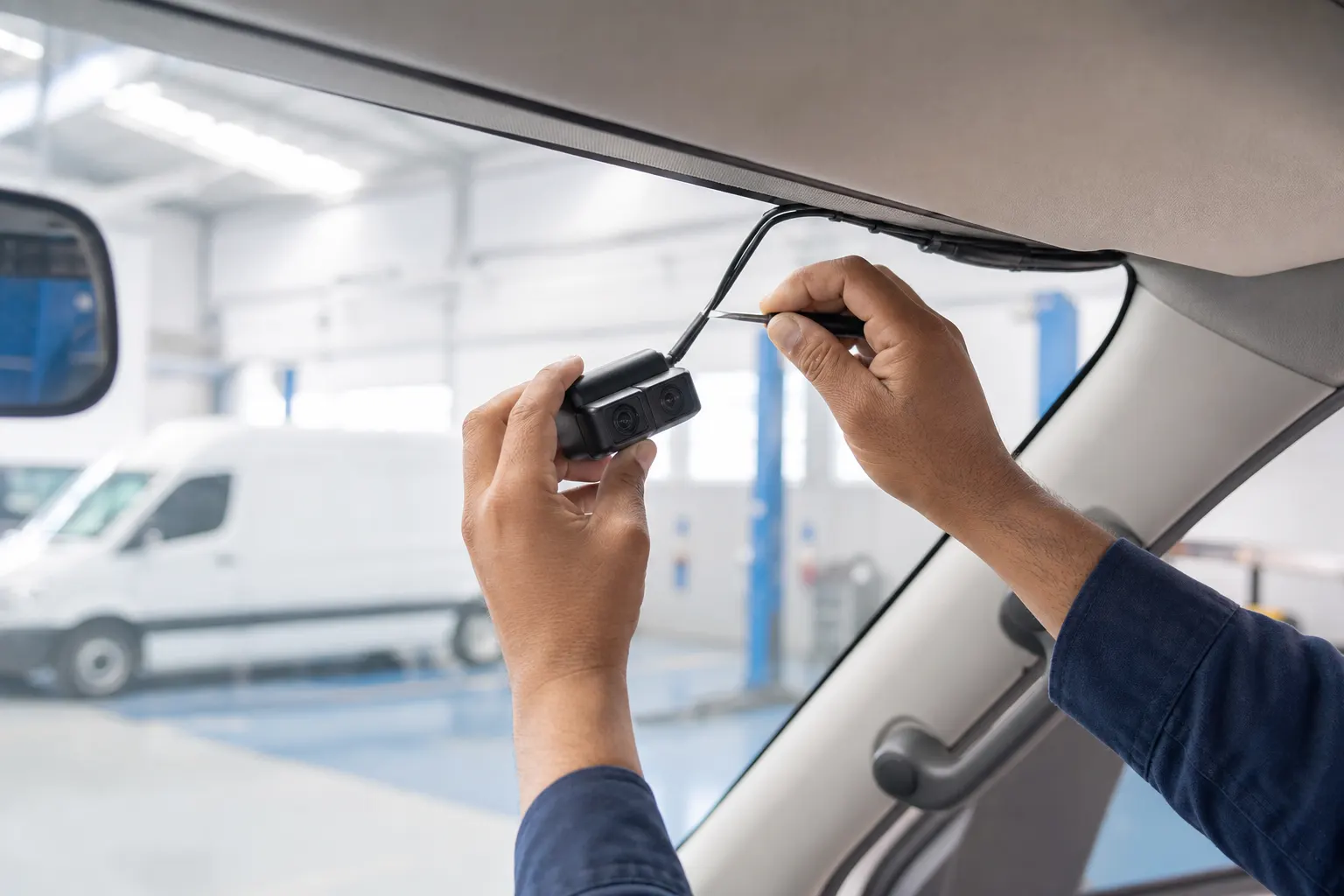 Installation professionnelle d'une dashcam extensible dans un véhicule de flotte