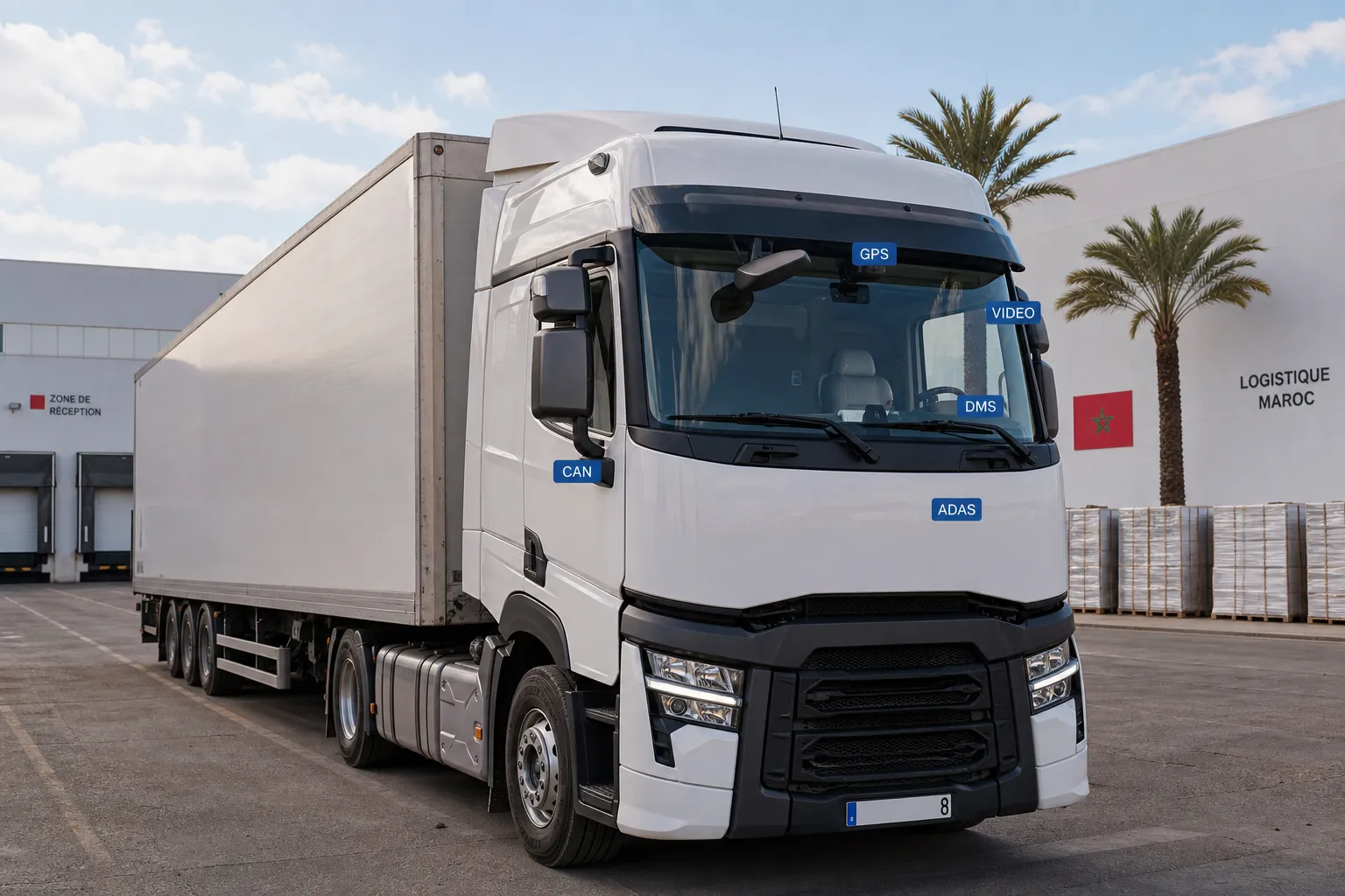 Camion équipé de GPS et de vidéo-télématique pour la gestion de flotte au Maroc