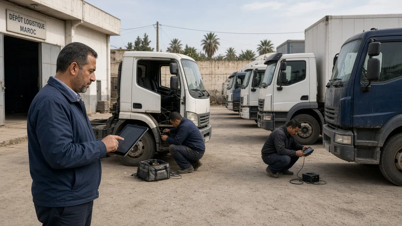 Techniciens équipant plusieurs véhicules d'une flotte avec des systèmes GPS au Maroc