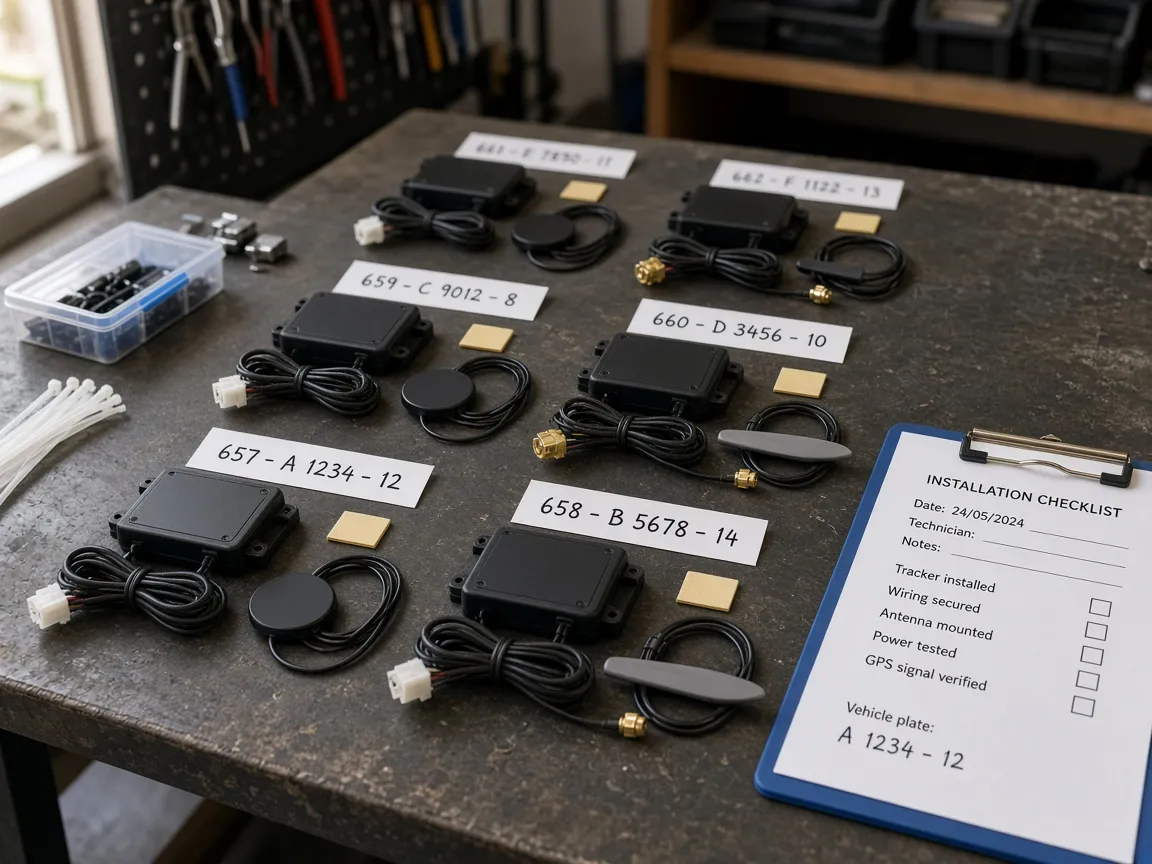 Préparation de plusieurs kits GPS avant installation sur une flotte de véhicules