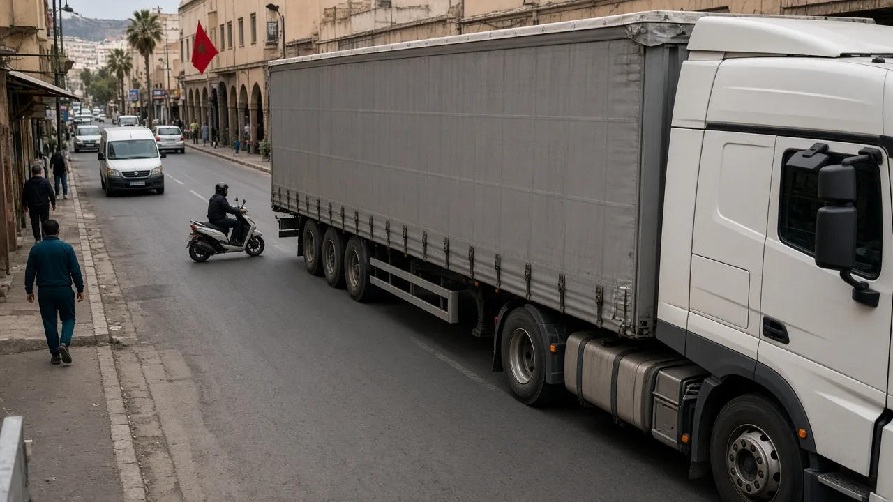 Zone d'angle mort latérale d'un poids lourd surveillée par un système BSD