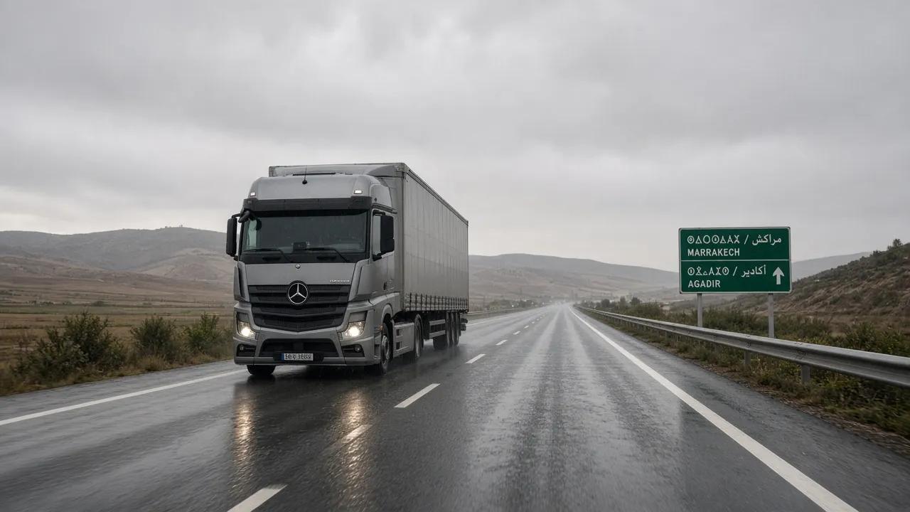 Camion circulant dans des conditions routières difficiles illustrant les limites des caméras