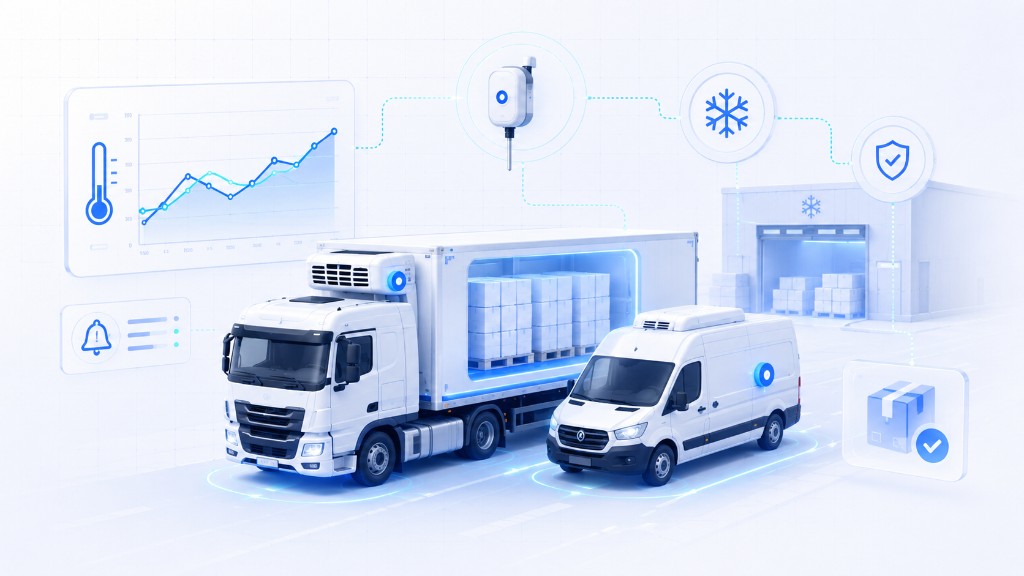 Camion frigorifique et utilitaire avec capteurs de température, alertes et suivi de la chaîne du froid en temps réel.