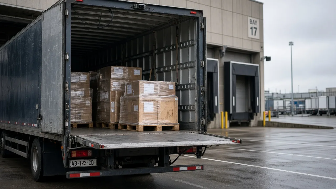 Zone arrière et cargaison d’un camion dans un contexte logistique de sécurité marchandise