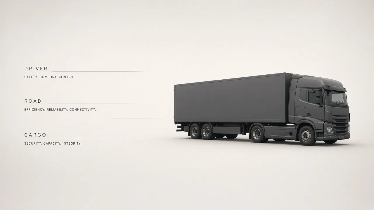 Poids lourd illustrant la sécurité du conducteur, de la route et de la marchandise par vidéo-télématique