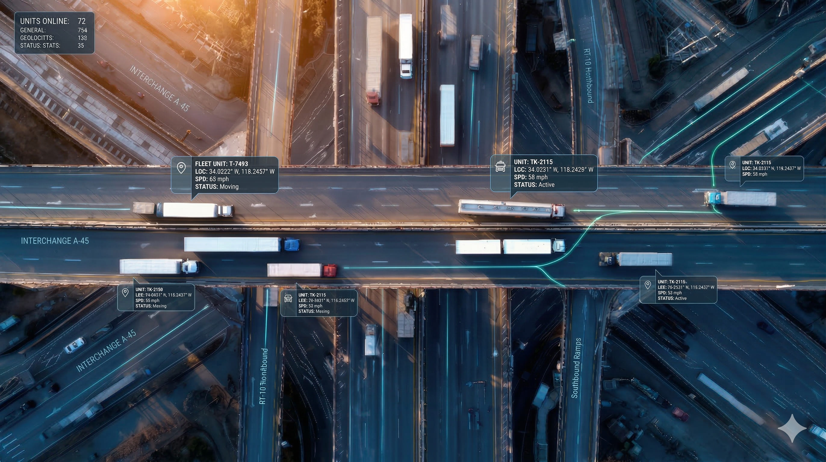 Vue aérienne d'une flotte GeoBox sur site logistique